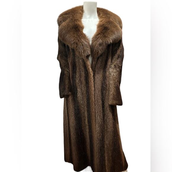 Authentic Vintage John Wanamaker Tricolor Brown Long Fox Collar Mink Fur Coat - Picture 5 of 11